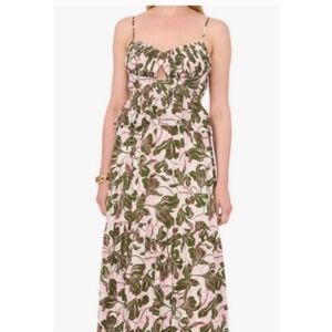 Parker Ruffle Two Piece Set Tiered Midi Skirt Green Pink Floral Print Size 6